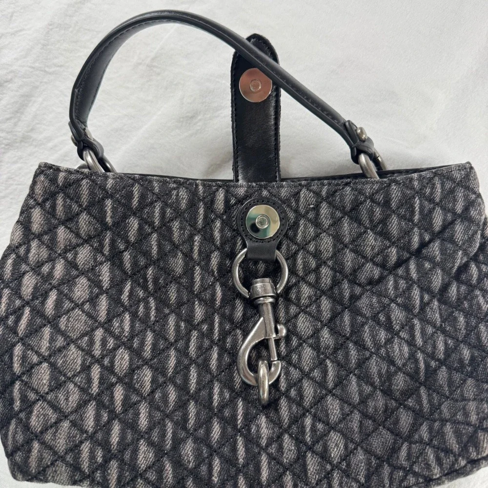 Rebecca Minkoff Black Quilted Denim Leather Satchel Handbag